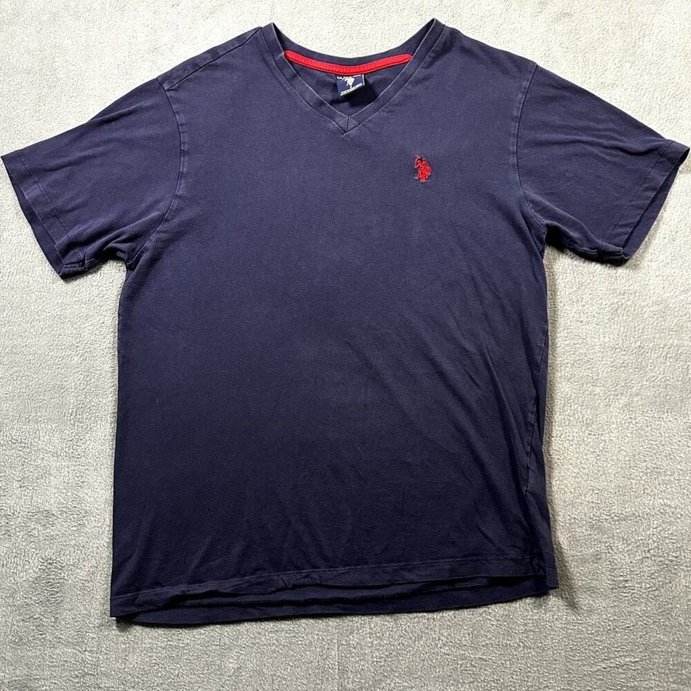 US Polo‎ Assn. Men's Faded V Neck T-Shirt Size Small Navy Well-Worn